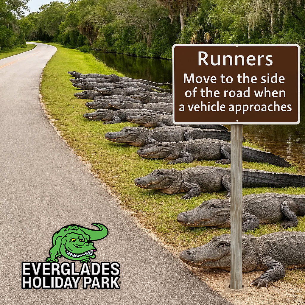 Meanwhile in Florida, the alligators have taken their sign-making skills to a whole new level 🐊 🏃 🚴 

#EvergladesHolidayPark #meme #FloridaGators #Alligators #FloridaLife #EvergladesAirboatTours #GatorBoys #VisitFlorida #GatorHumor #FloridaWildlife #SeeYouLaterAlligator