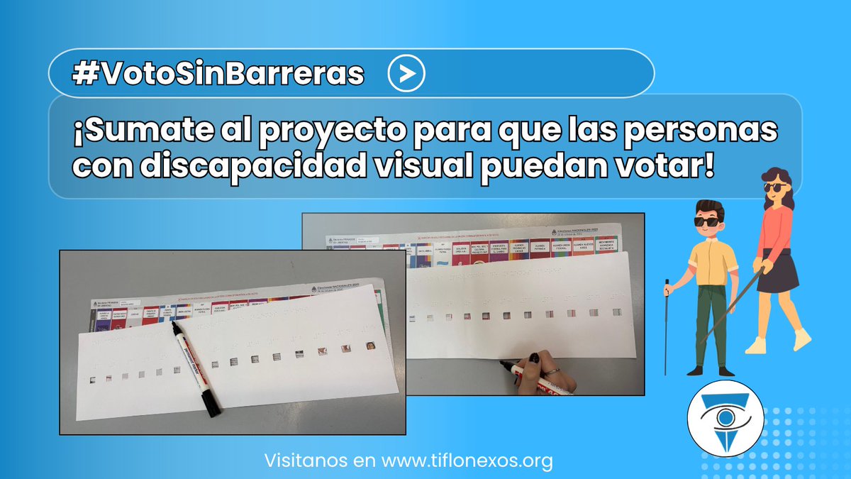 Tiflonexos's tweet photo. #VotoSinBarreras 🗳️👩🏻‍🦯 El proyecto para que las personas con discapacidad visual podamos votar. Necesitamos 3 mil personas que aporten mil pesos. Así, produciremos 1500 plantillas accesibles con braille!
👉🏽 Colaborá con $ 1000 al alias votosinbarreras
Info: https://t.co/14AUFucLee https://t.co/0BbH8i0yQA