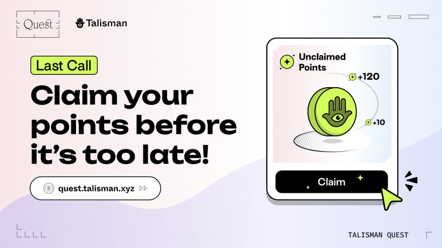 ItsNessaOnX's tweet image. Last call for Seekers ⚡️

The $SEEK airdrop snapshot hits Thursday, Oct 16 — and every point counts.

If you’ve been grinding quests, this is your moment to lock in your destiny.
Claim. Rank. Ascend.
👉 quests.talisman.xyz
@wearetalisman #Talisman #SEEK
#ChainGPT $CGPT
