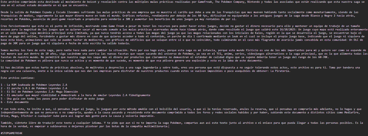 Vicsus1000's tweet photo. #STOPGAMEFREAK
Esta es mi respuesta a escasos días de que Leyendas Z-A salga. Agradezco toda la difusión ya sea por RT o tweets y ayuda que podáis brindar de cara a mandar este mensaje a alguien de arriba para que se nos haga caso.
https://t.co/B6hC4Fh9qj https://t.co/X3MMnBr2dW