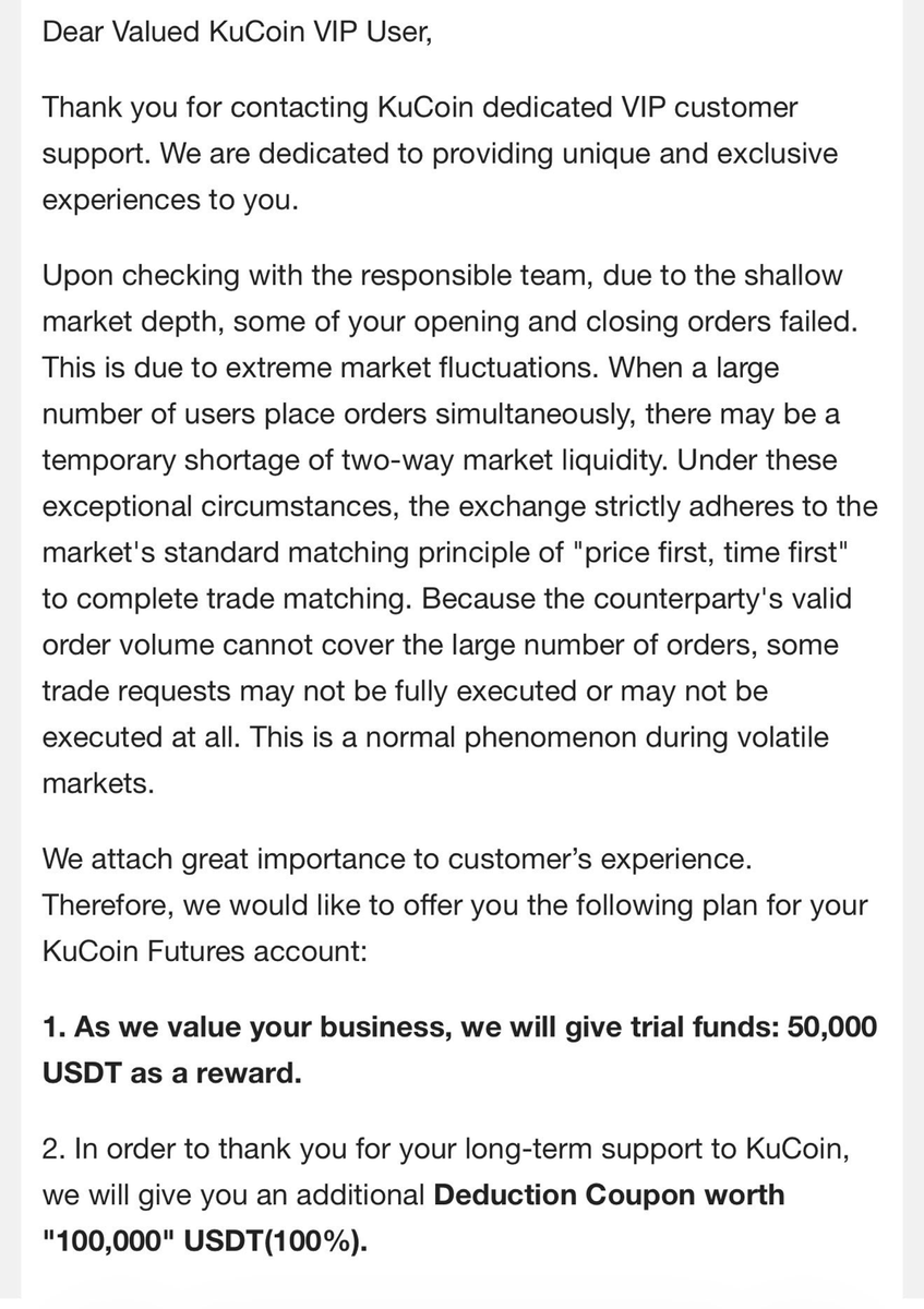 Binance: *Refunds everyone liquidated from technical issues

Kucoin: “Here’s $50K in fake demo money, go play with it”

They did my g <a href="/0xSweep/">Sweep</a>  dirty 💀
