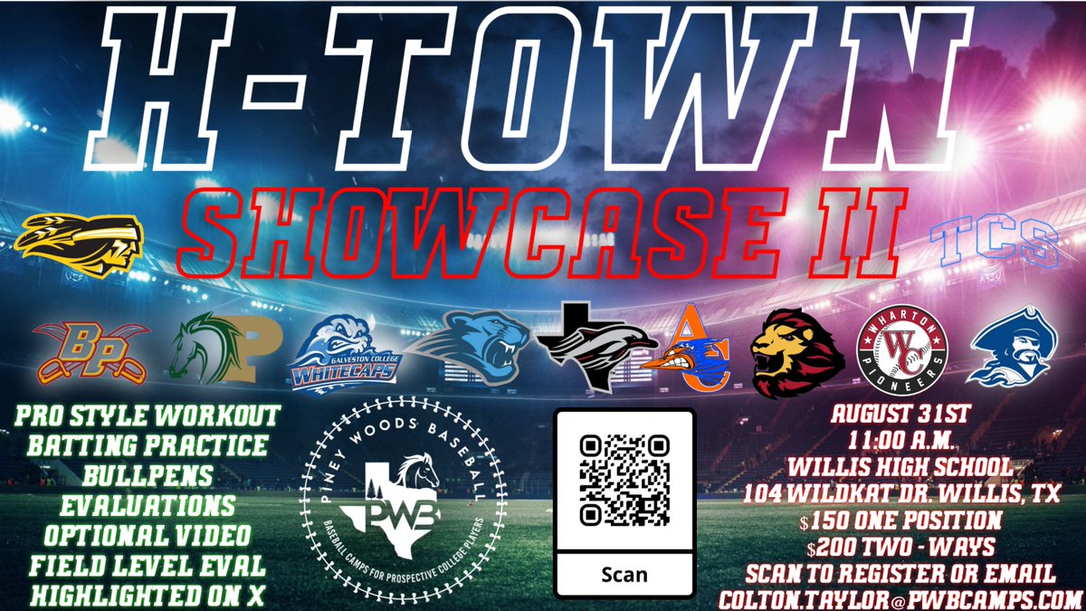 Piney Woods Baseball (@pwbcamps) on Twitter photo 🚨 TWO Upcoming Camps 🚨
📍 (DFW Fall-Case) October 25th 11:00 AM <a href="/EastfieldBSB/">Eastfield Baseball</a>
📍 (H-Town Showcase II) November 2nd 11:00 AM <a href="/WildKatBSB/">WildKat Baseball</a> *reschedule from Aug 31st.
Scan QR Code or Follow Link Below ⬇️
docs.google.com/forms/d/e/1FAI… 🚨 TWO Upcoming Camps 🚨
📍 (DFW Fall-Case) October 25th 11:00 AM <a href="/EastfieldBSB/">Eastfield Baseball</a>
📍 (H-Town Showcase II) November 2nd 11:00 AM <a href="/WildKatBSB/">WildKat Baseball</a> *reschedule from Aug 31st.
Scan QR Code or Follow Link Below ⬇️
docs.google.com/forms/d/e/1FAI…
