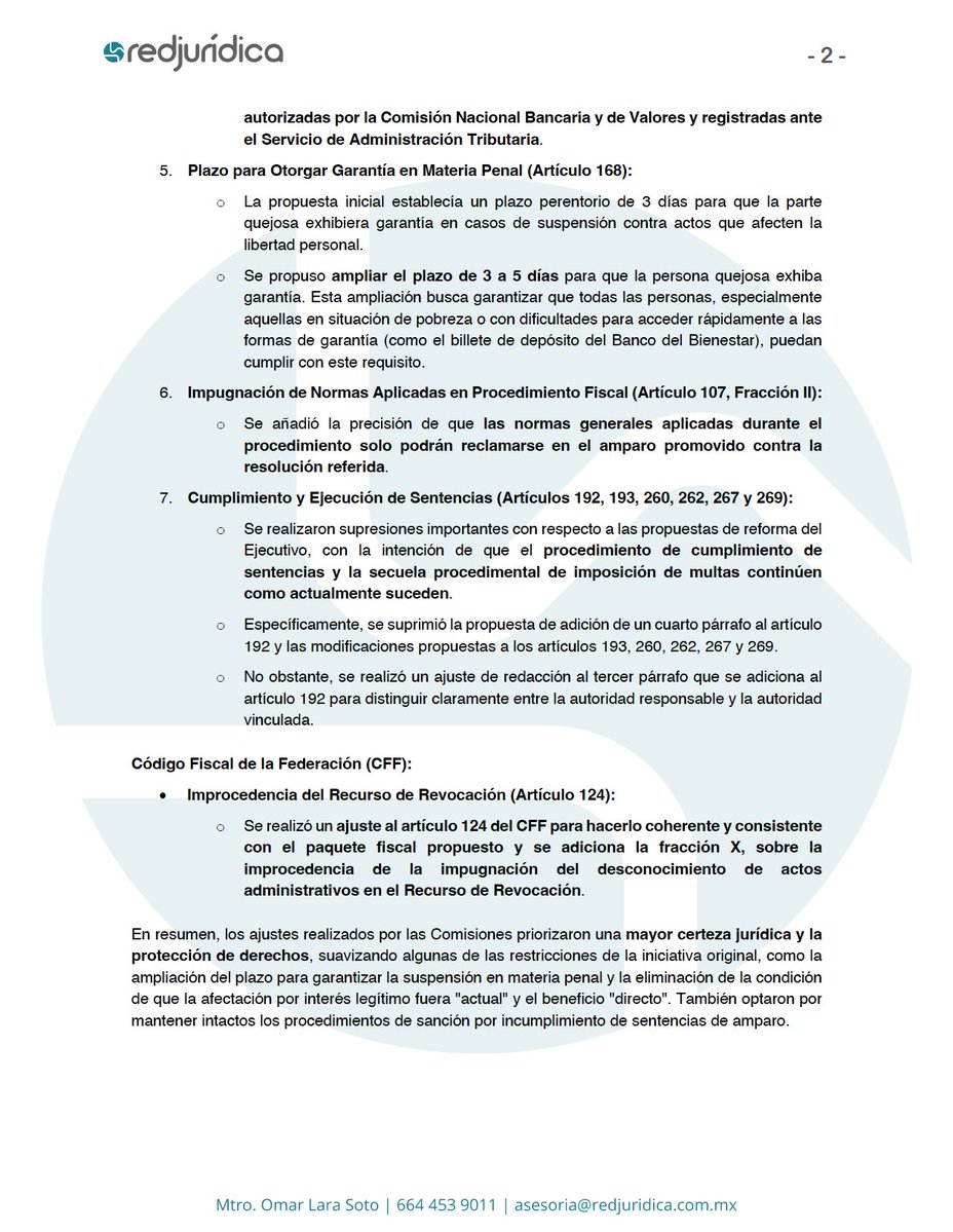 📌Algunas de las últimas modificaciones al dictamen. Habrá que acreditar un perjuicio "real" para promover con interés legítimo, 90 días para emitir sentencia, ahora agregaron la imposibilidad de impugnar en amparo NCG en el caso de créditos firmes y lo relacionado con su