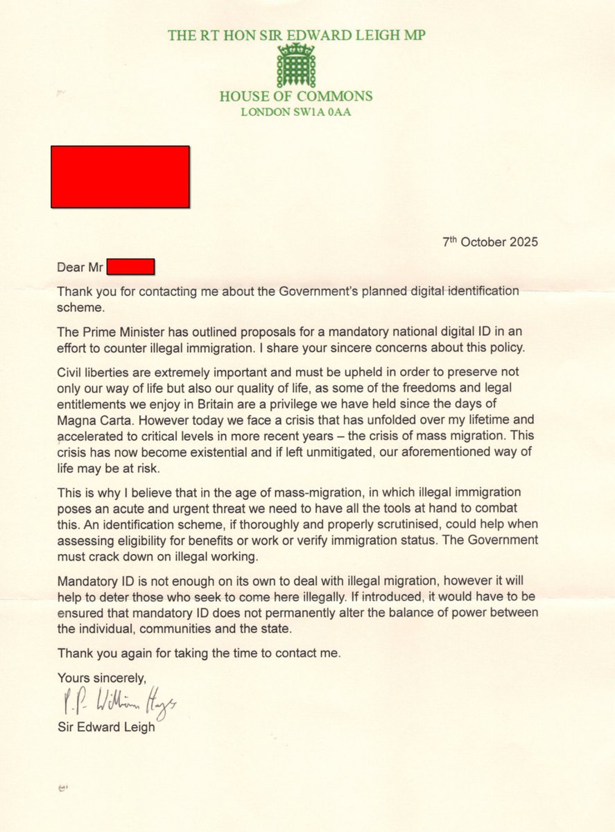 🚨EXCLUSIVE: Tory MP Sir Edward Leigh is SUPPORTING Digital ID cards.