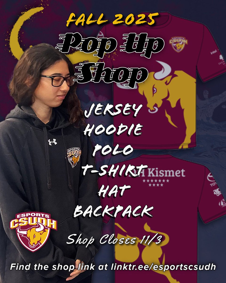 🛒 POP UP SHOP IS BACK! 🥶 Open until 11/3.

The long awaited CSUDH Esports pop-up shop is back and open! Find the shop link at the top of our linktree. 😎 All orders will be made and shipped after the shop closes. ✨

#esports #csudh #csudhesports

bsnteamsports.com/shop/m6THbwMT3N