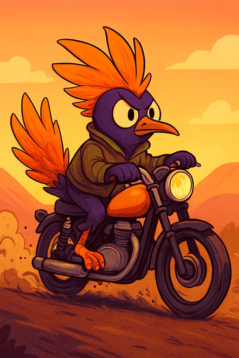 technoterror96's tweet image. Plumegoon rides into the sunset like a myth on wheels — dust flies, feathers blaze, the road calls. 🔥 A family legend in motion. #PlumeGoon #plumeportal #plume @plumegoon @plumenetwork