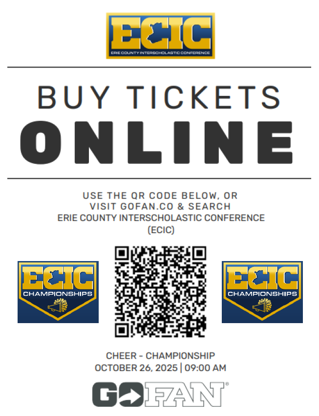 📣 Bring the spirit! <a href="/ECICAthletics/">Erie County Interscholastic Conference</a>  Game Day Cheer Championships are Sunday, Oct. 26 @ Clarence HS!
🎟️ Tickets: $7 presale on gofan.co/app/school/NY1… / $10 cash at the gate
👕 Championship apparel is online only — sales end TONIGHT at 10 PM! Don’t miss out!
<a href="/EdencsdRaiders/">EdenAthletics</a>