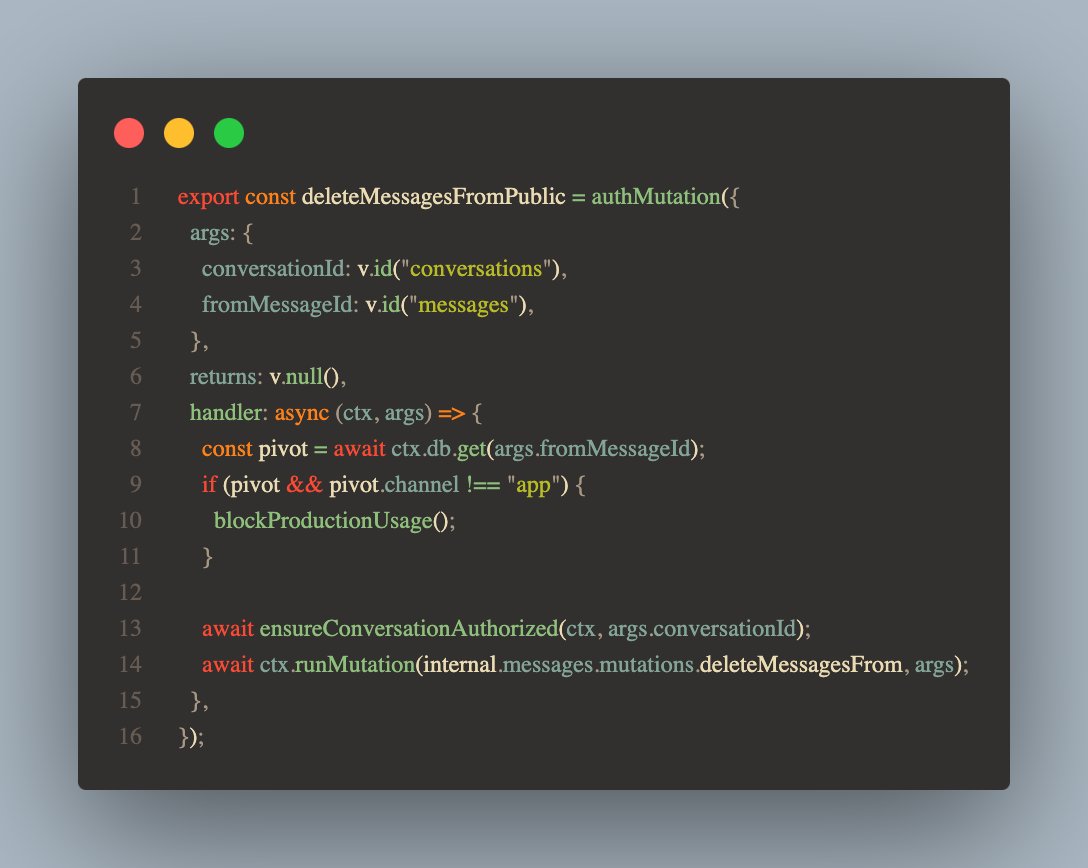 jeffreylemoine's tweet image. this is a good example of why it's hard to switch off of @convex_dev
In just a few lines of Typescript I get
1) Authentication
2) Authorization
3) App logic
which is separate from the implementation of the actual function
It's beautiful 🥲