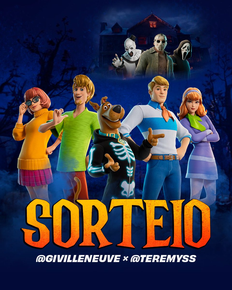 — SORTEIO: O QUE HÁ DE NOVO SCOOBY DOO? 🔎🐶

🎁 1x Traje da turma do Scooby-Doo ou qualquer outro na temática Halloween no valor de 1500v-bucks 🎃

REGRAS: 
⇨ Seguir <a href="/teremyss/">ˢᵗᶻ TEREMYS 🎃</a>, <a href="/GiVilleneuve/">Gigi Valentine Gamer na Twitch🕷️</a>
⇨ Repost + Like
⇨ Marque dois amigos     
⇨ Resultado dia 18/10, às 21h.

O