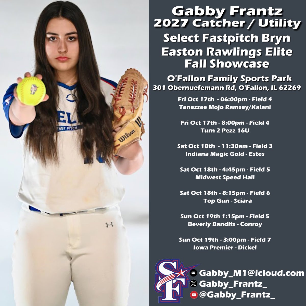 Gabby Frantz 2027 (@gabby_frantz_) on Twitter photo Easton Rawlings Elite in Saint Louis up next!
<a href="/ejonesrockchalk/">Eric Jones - Select Fastpitch</a>
<a href="/Select16Zagozda/">Select FP 16's Zagozda</a>
<a href="/IggyByrn/">Michael Byrn</a> Easton Rawlings Elite in Saint Louis up next!
<a href="/ejonesrockchalk/">Eric Jones - Select Fastpitch</a>
<a href="/Select16Zagozda/">Select FP 16's Zagozda</a>
<a href="/IggyByrn/">Michael Byrn</a>