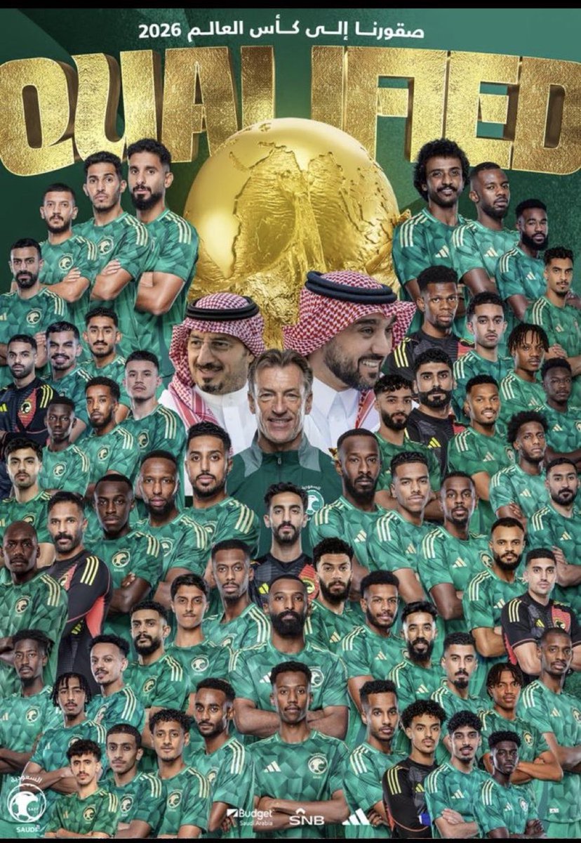 ألف مبروك للأخوة في السعودية على تأهل رجال المنتخب السعودي لبطولة كأس العالم ٢٠٢٦ ، كل التوفيق ان شاء الله 👏