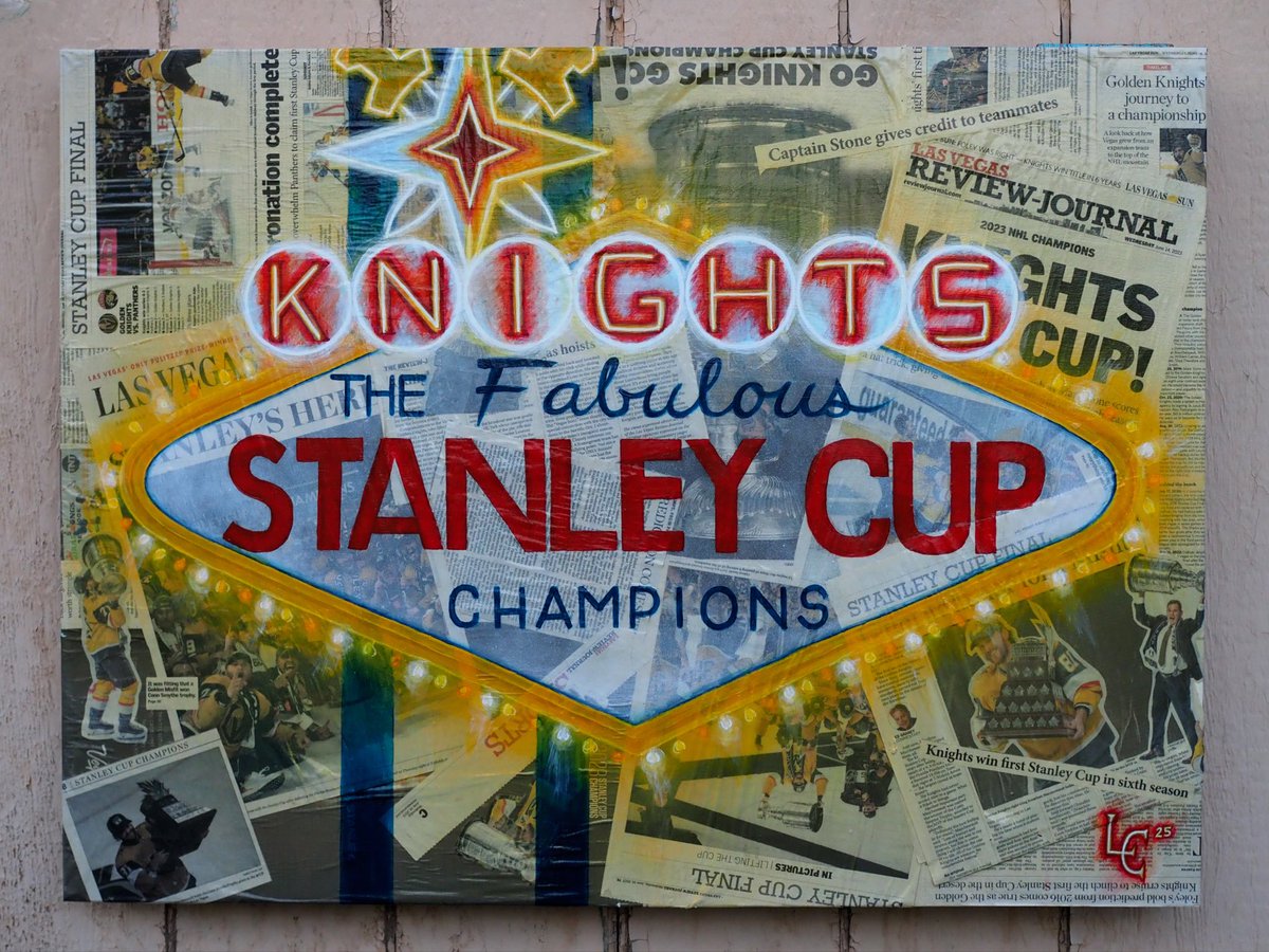 🌟The Golden Knights ⚔️- The fabulous 2023 Stanley cup champions 🌟

A mixed media painting collaged with newspapers from the day after Vegas won the cup

I’ve had this idea for a long time and couldn’t be happier to have finally brought it to life!

<a href="/GoldenKnights/">Vegas Golden Knights</a> 
#VegasBorn