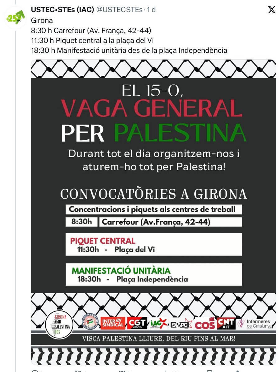 Que el principal sindicat de mestres de l’ensenyament públic de Catalunya convoqui a fer piquets per coaccionar als que no facin vaga per una “Palestina lliure, del riu fins al mar”, és a dir, pel genocidi dels jueus d’Israel, és difícil de creure. 

El despropòsit és monumental.
