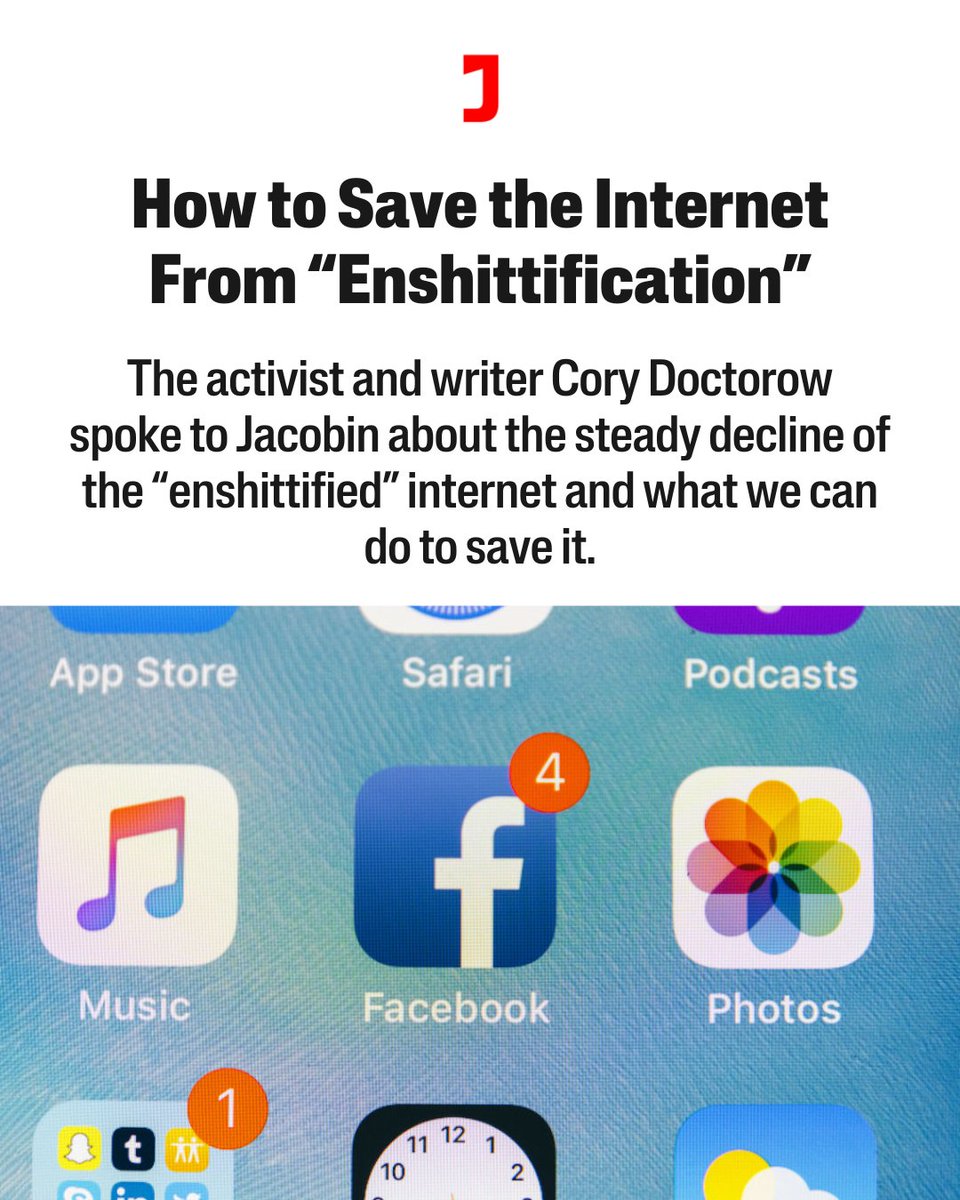 Billionaires like Elon Musk are destroying the internet. Cory Doctorow has a plan for how to fix it.

We talked to him about it: jacobin.com/2025/10/intern…