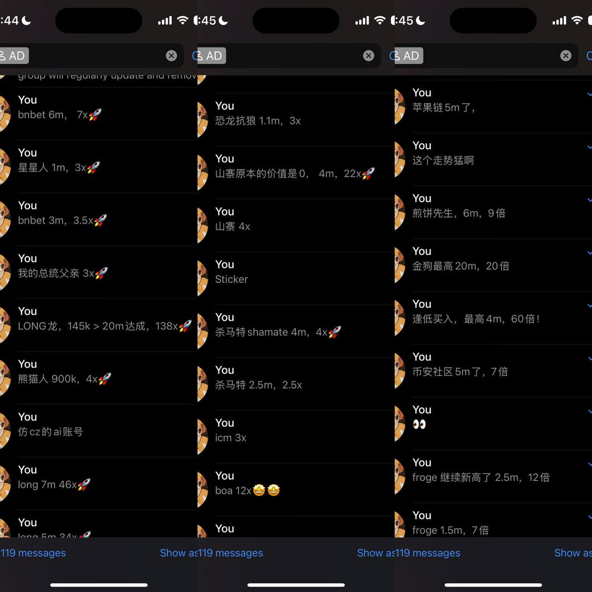 过去48小时，$BSC 的行情只有一句话能形容：满地都是底部大金狗。
#龙 140x 🐉
#脸谱 55x 🎭
#唢呐 50x 🎺
#算命 25x 🔮
#重生 从0到7m，10x🚀（信号群提前三次提醒）

有时候赚钱，不是靠运气，而是靠系统性捕捉聪明钱。
OW信号系统过去一年在全链跑数据：
✅ 实时追踪阴谋地址出击
✅ 大额异动 &amp;