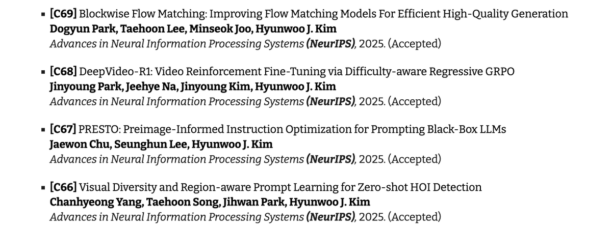 MLVLab's tweet image. 🎉 Four papers from MLV Lab have been accepted to NeurIPS 2025! 🎉
Huge congratulations to all the authors and collaborators on these amazing achievements
@dogyunPark @parkjiny777 @Jwon_chu
#NeurIPS2025 #MLVLab
See you at San Diego &amp;amp; Mexico City! 🇺🇸🇲🇽