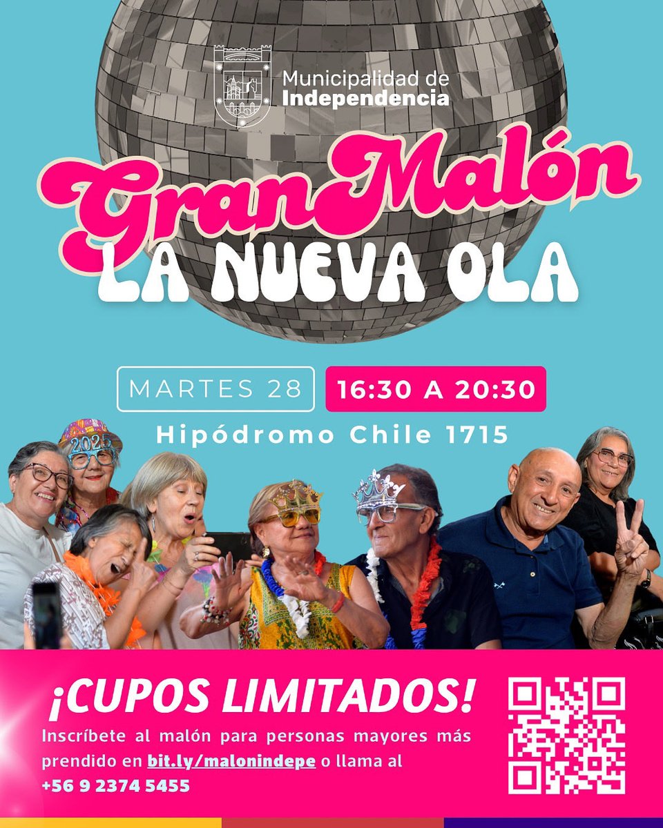 ¡Vuelve el ritmo de la Nueva Ola a Independencia! 💃🏻

Te esperamos el próximo martes 28 en el Gran Malón, una tarde de música, baile y diversión en el Hipódromo Chile.
🕓 De 16:30 a 20:30 hrs.

📲 Cupos limitados: inscríbete en bit.ly/malonindepe o llama al +56 9 2374 5455.