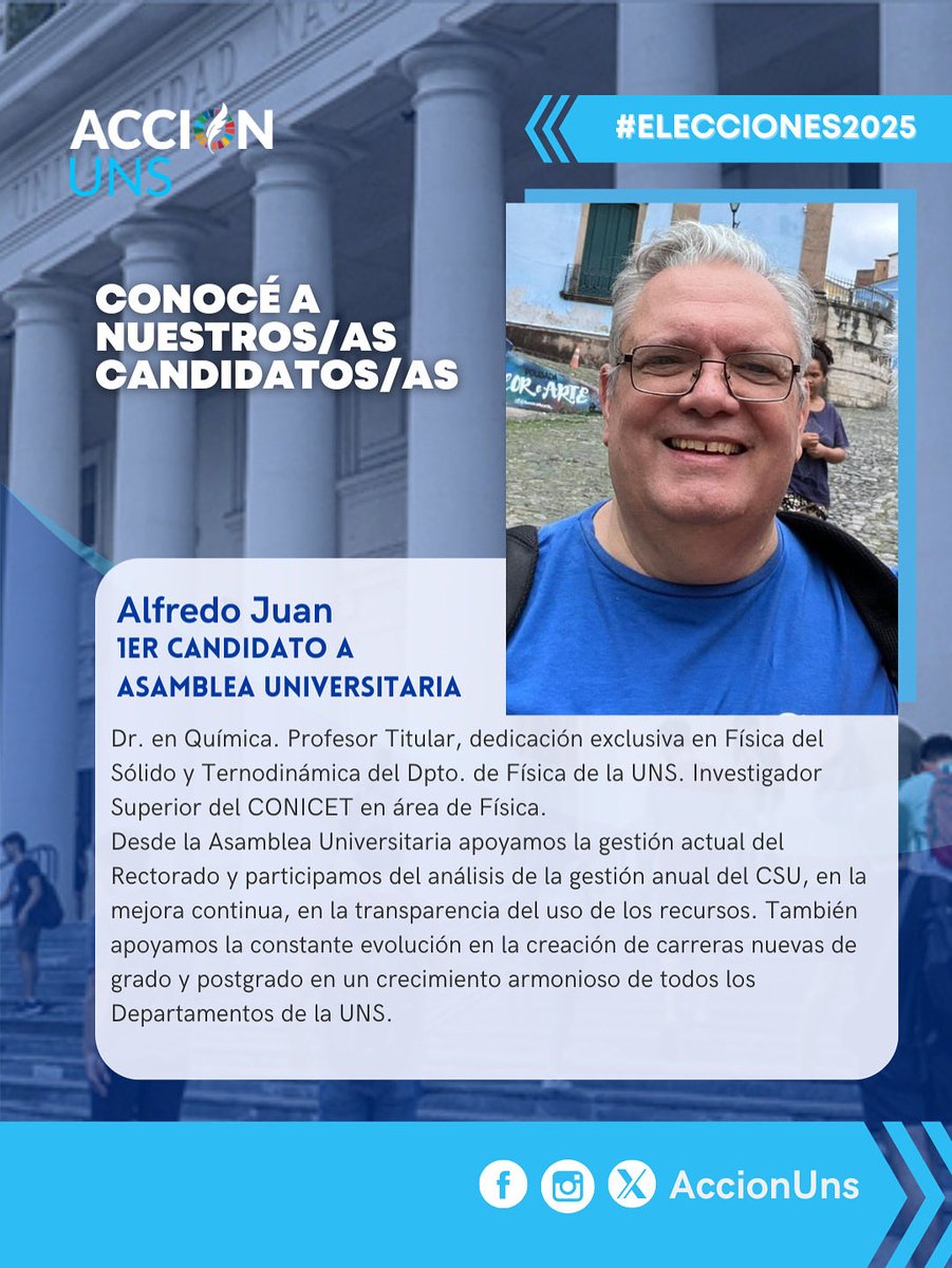🗳️Elecciones en la UNS

👋🏻Conocé a nuestros/as candidatos/as

👉🏻Hoy te presentamos a Alfredo Juan, candidato para la Asamblea Universitaria 

📢Esta es tu voz. Esta es tu lista.Votá Acción UNS.

#accionuns #tuvozcuenta #eleccionesenlauns