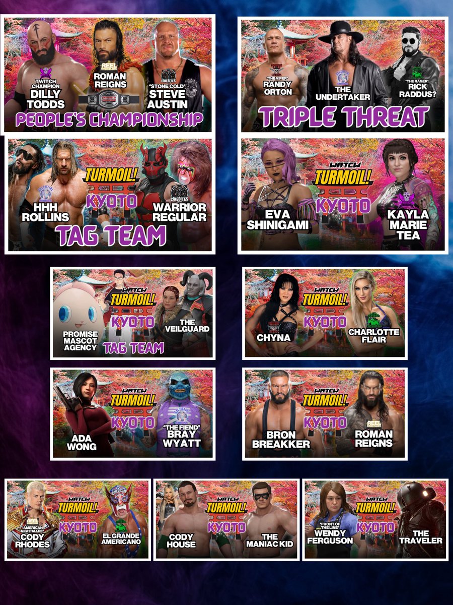 LIVE TONIGHT! 🔴

WATCW is back for Tuesday Turmoil in Kyoto! Join us for our first massive card following the historic second draft night!

We’re also setting the stage for our biggest show ever — Reeloween Riot III!

9:15 EST
twitch.tv/WATReelEnt 💪