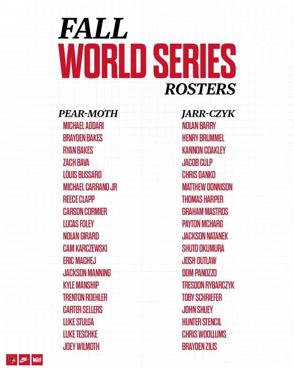 RedbirdBaseball's tweet image. Redbirds 2025 Fall World Series starts tomorrow🤩
Team Pear-Moth or team Jarr-Czyk?
