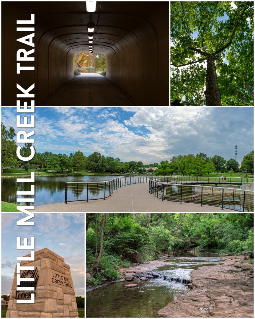 Lenexa's Little Mill Creek Trail cuts through six(!) parks in a mostly shaded environment that includes backyards, water and woodlands. An out-and-back trip will equal six miles, but you can customize your walk and hop on at other trailheads. tinyurl.com/28xtkhbf