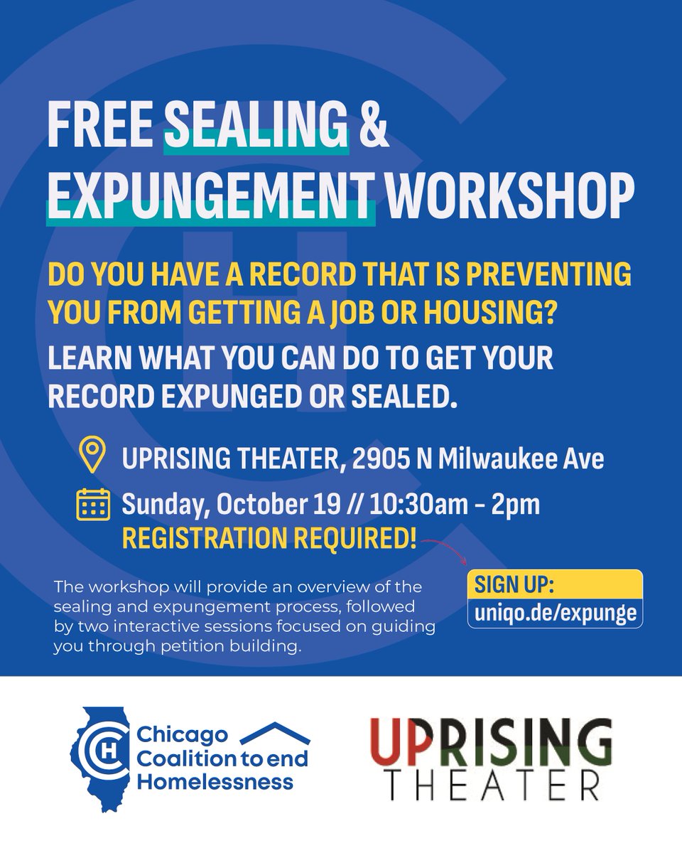 Do you have a record that is preventing you from getting a job or housing? Attend our workshop on Oct 19 to get an overview of the sealing and expungement process and how to build your petition. REGISTRATION REQUIRED → uniqo.de/expunge