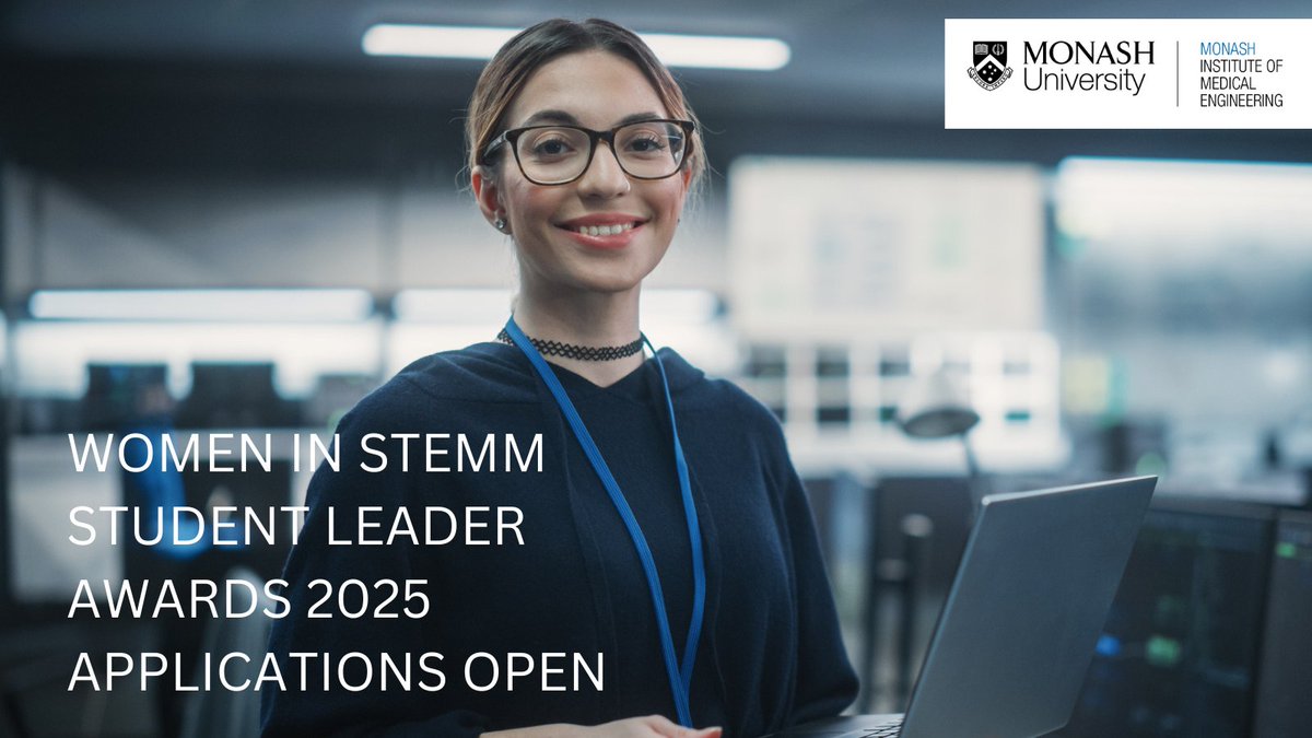 MonashMIME's tweet image. 🚀 Applications open! Female undergrad/postgrad @MonashUni students can apply for the @MonashMIME Women in STEMM Student Leader Awards 2025. $1K award + exclusive networking opportunities! Closes Fri 21 Nov, 5pm AEDT. #mimemedtech
bit.ly/3IOn3NU