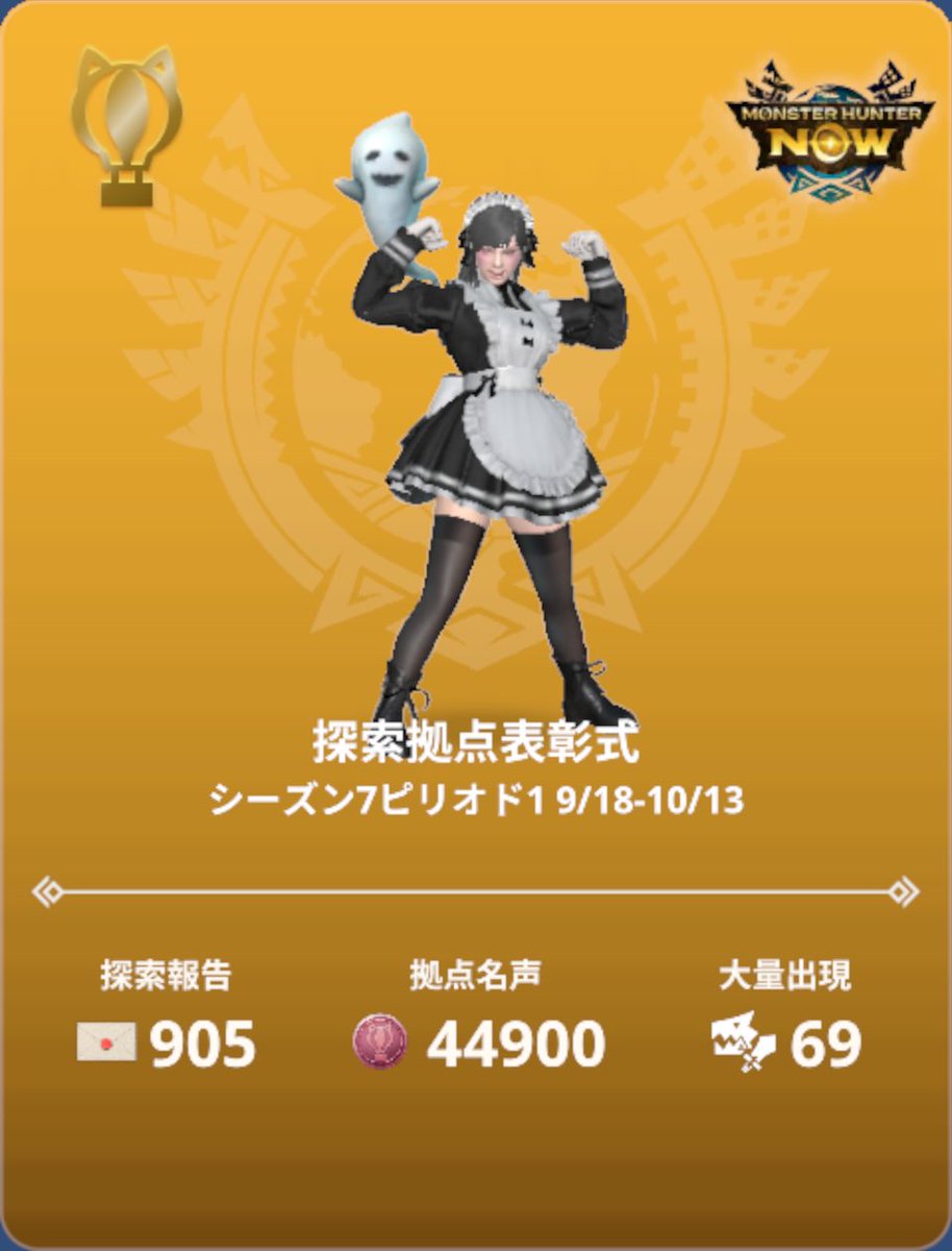表彰式面白い😆🥰
たくさんの結果共有楽しい！

バグで最後の大量発生の狩り数見れなかったのも、表彰式で結果わかって嬉しい😿