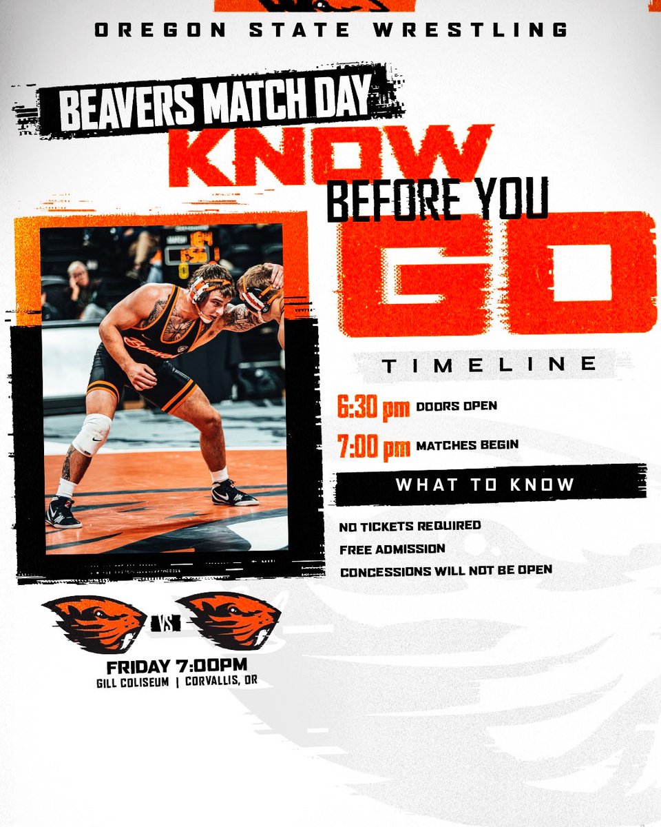 BeaverWrestling's tweet image. Know before you go! See you Friday, Beaver Nation! 🦫

#GoBeavs