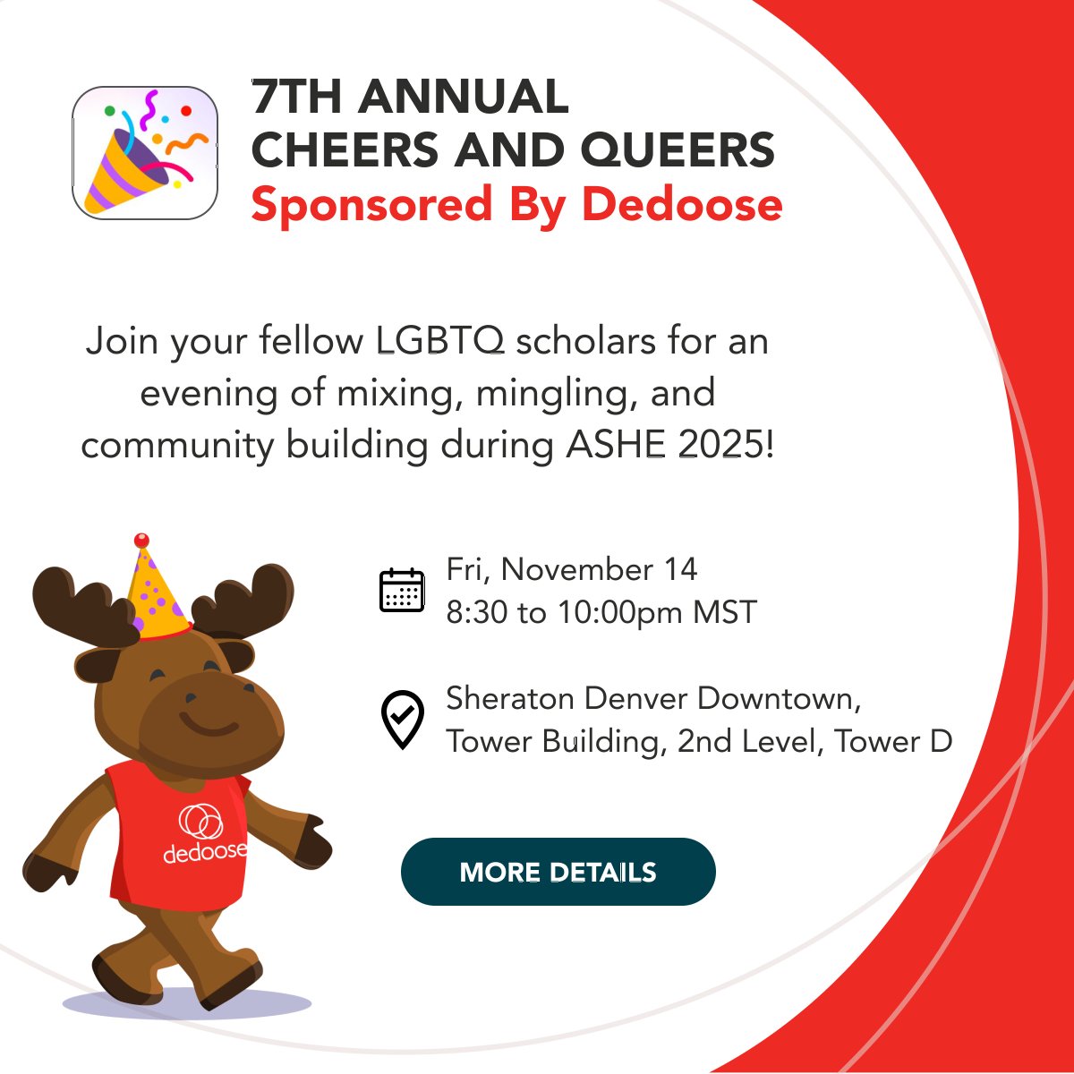 🌈 We’re proud to once again sponsor the Annual Cheers &amp; Queers at ASHE 2025 in Denver this November. This reception brings together LGBTQ+ scholars to connect, recharge, &amp; celebrate community.

📅 Nov 14 | 8:30–10:00 PM
Sheraton Denver Downtown, Tower Building, Level 2, Tower D
