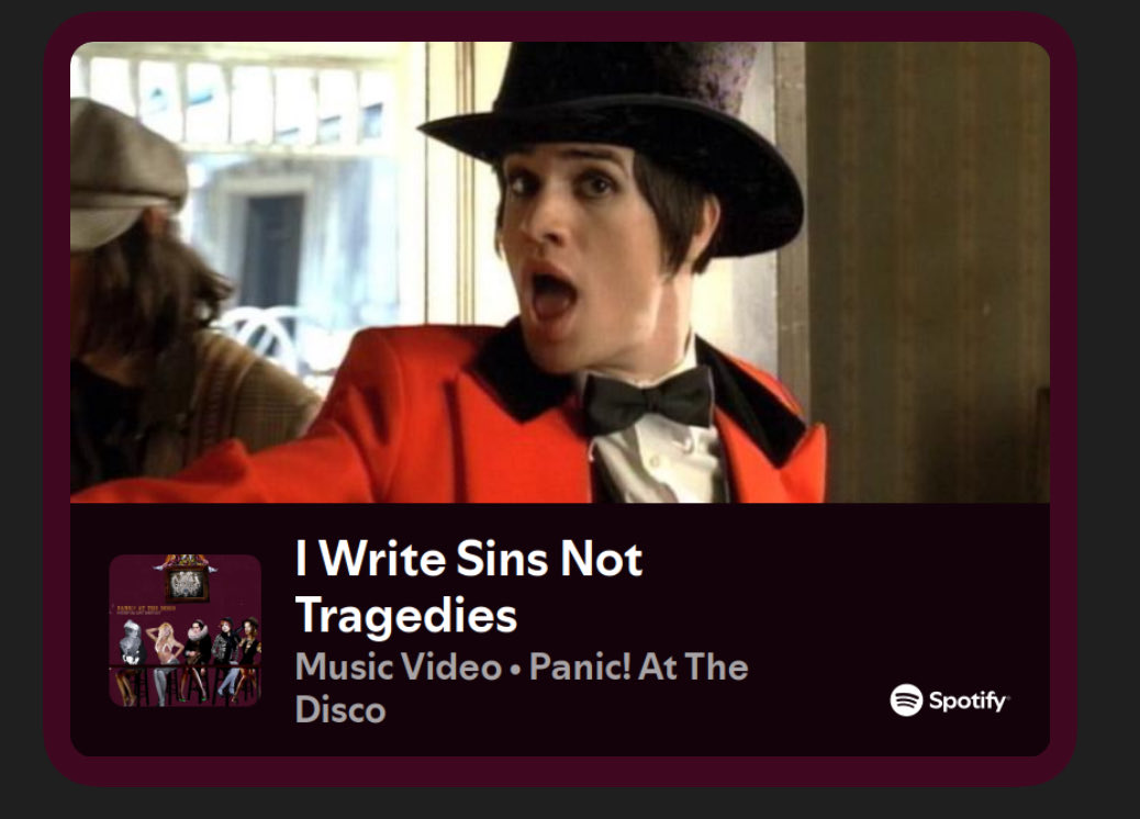 Hoy una amiga me dijo que no conocía a Panic! At The Disco, así que dejo esto por acá por si alguien más se encuentra en esa situación de emergencia cultural, como acto de servicio público.