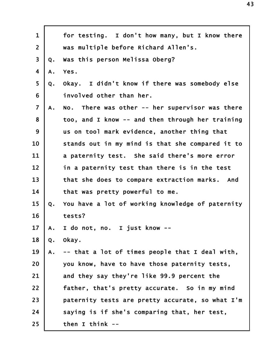 alleyesondelphi's tweet image. “She said there&apos;s more error in a paternity test than there is in the test that she does to compare extraction marks.”

Can someone pls ask @IanRunkle to properly torch this before I turn inside out and splode.

#RichardAllen #Delphi