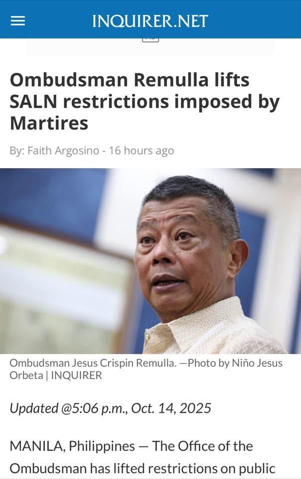 kikopangilinan's tweet image. We welcome this move by Ombudsman Remulla.
Unahin niya ilabas yung SALN ni dating Ombudsman Martires mula nung umupo ito bilang Supreme Court Justice hanggang sa pagbaba nito sa pwesto bilang Ombudsman itong 2025.
Baka sakali magkaalaman na bakit tutol ito sa paglabas ng…
