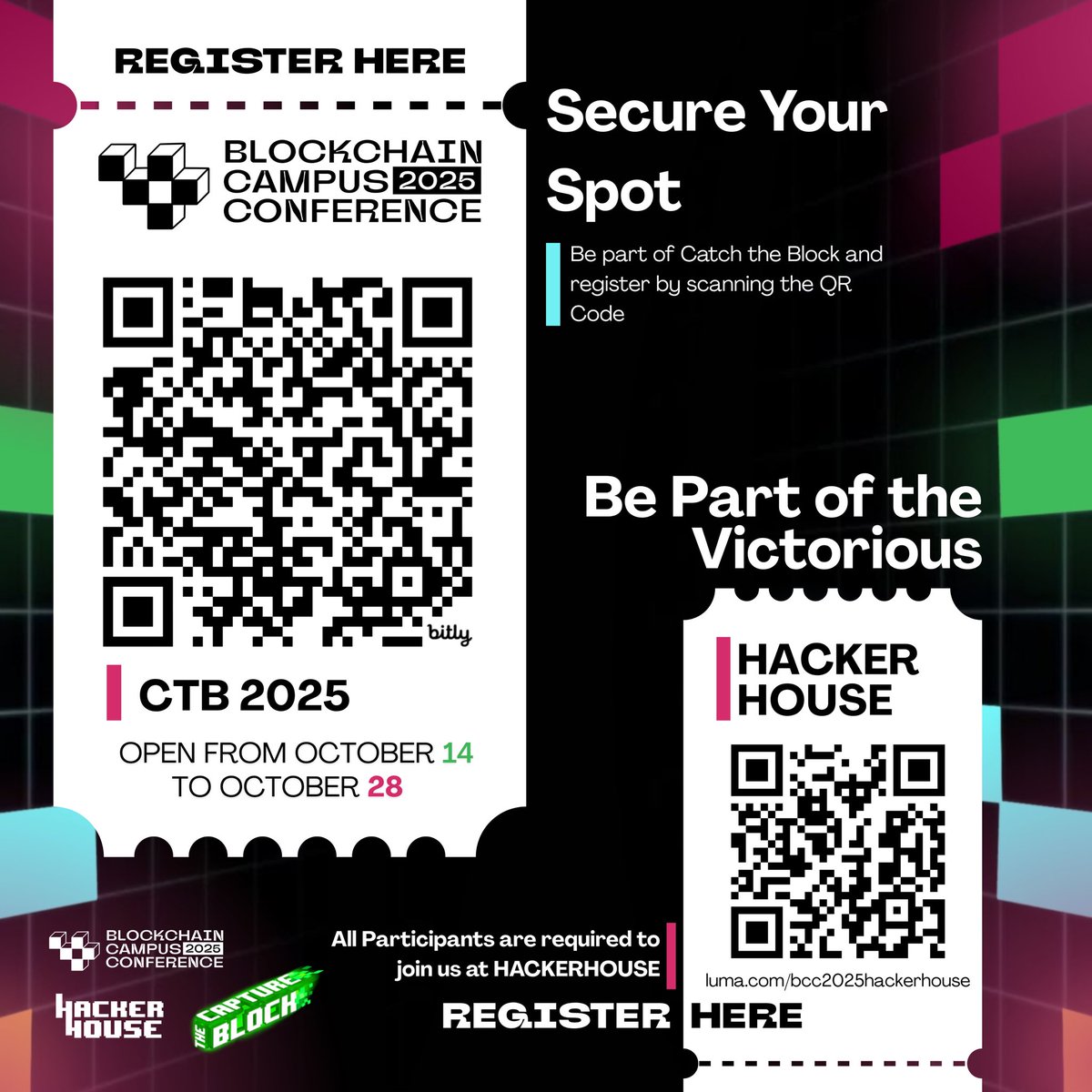 🔥 Think you can Capture the Block? 🔗 

Put your Web3 and Blockchain skills to the test in a fast-paced puzzle challenge. 

Climb the leaderboard, outsmart others, and test your skills.💡 Open to students, pros, and blockchain enthusiasts.💻

Join now: bit.ly/HH-CaptureTheB…