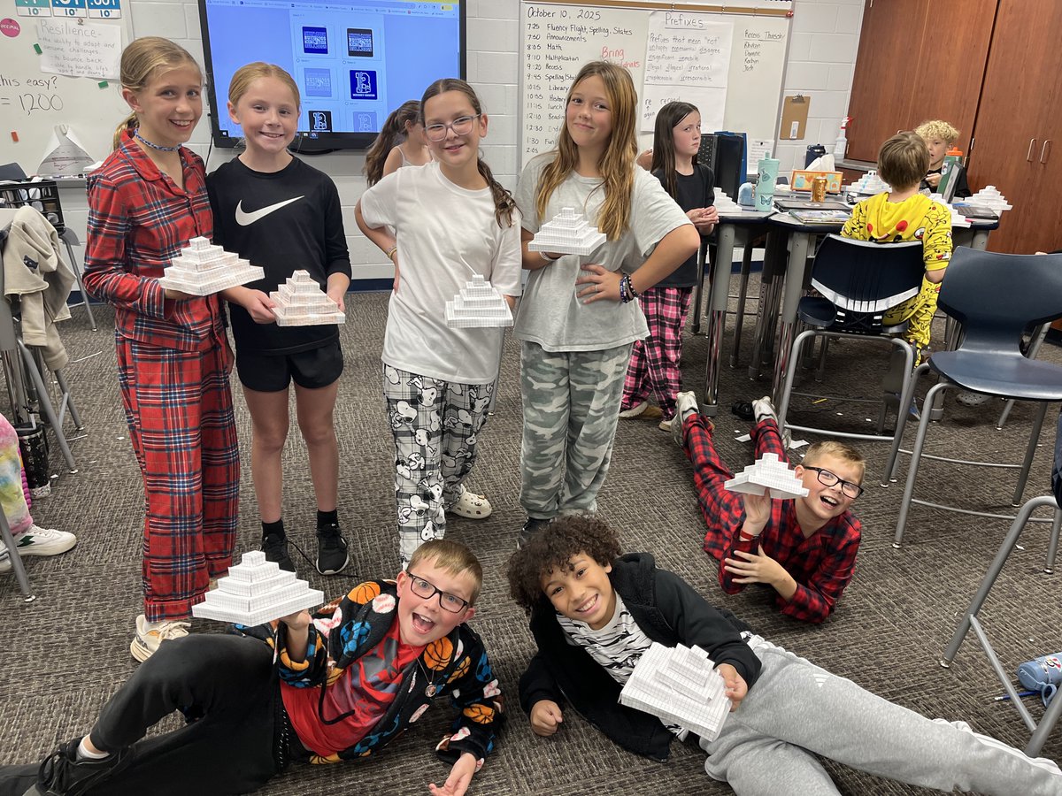 The fifth graders have been learning about the ancient Maya civilization as well as the volume of rectangular prisms in math class. They combined the two subjects to create Maya pyramids. They turned out great!
