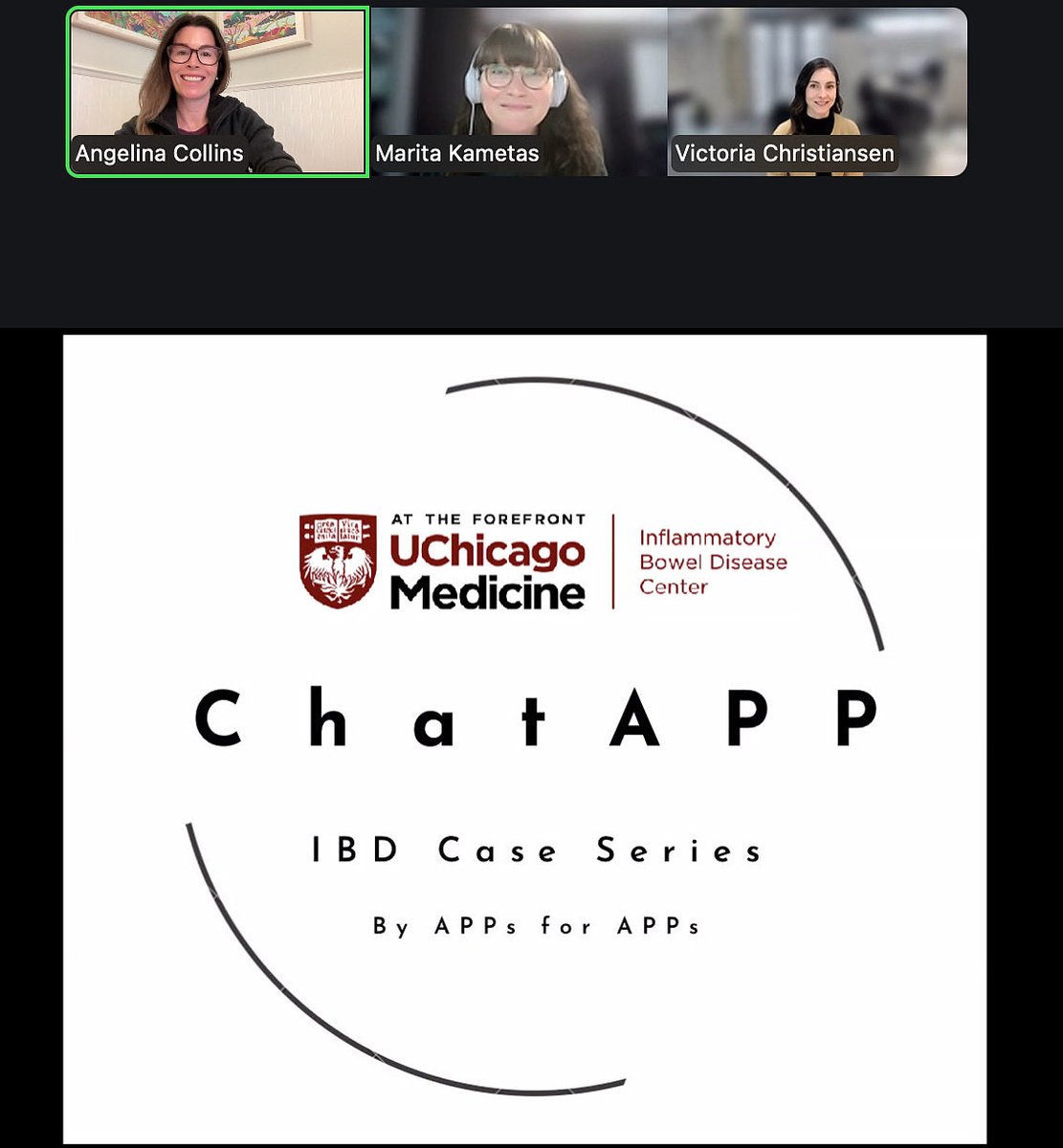 IBDAPN's tweet image. Victoria Christiansen joining the chat with #ChatAPP IBD Case Series @AngelinaIBDNP @UChicagoIBD