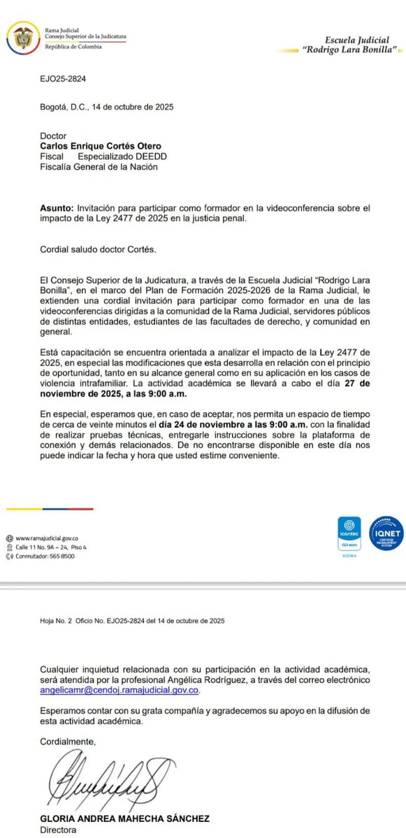 Me siento muy contento y honrado de volver como formador a las actividades académicas de la <a href="/Ejrlbnet/">Escuela Judicial 'Rodrigo Lara Bonilla'</a>. Agradezco mucho la invitación y allí estaré.🤗