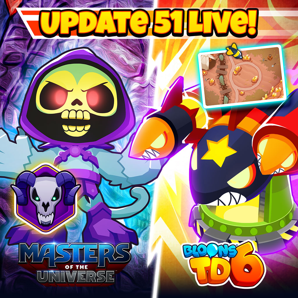 BTD6 update 51.0 is out now! Featuring the Bomb Shooter paragon, a new map, and continuing the Masters of the Universe collaboration with a scarily good Skeletor-inspired Obyn skin! Full update notes below!

🗒️Update Notes: ninja.kiwi/btd6_51
