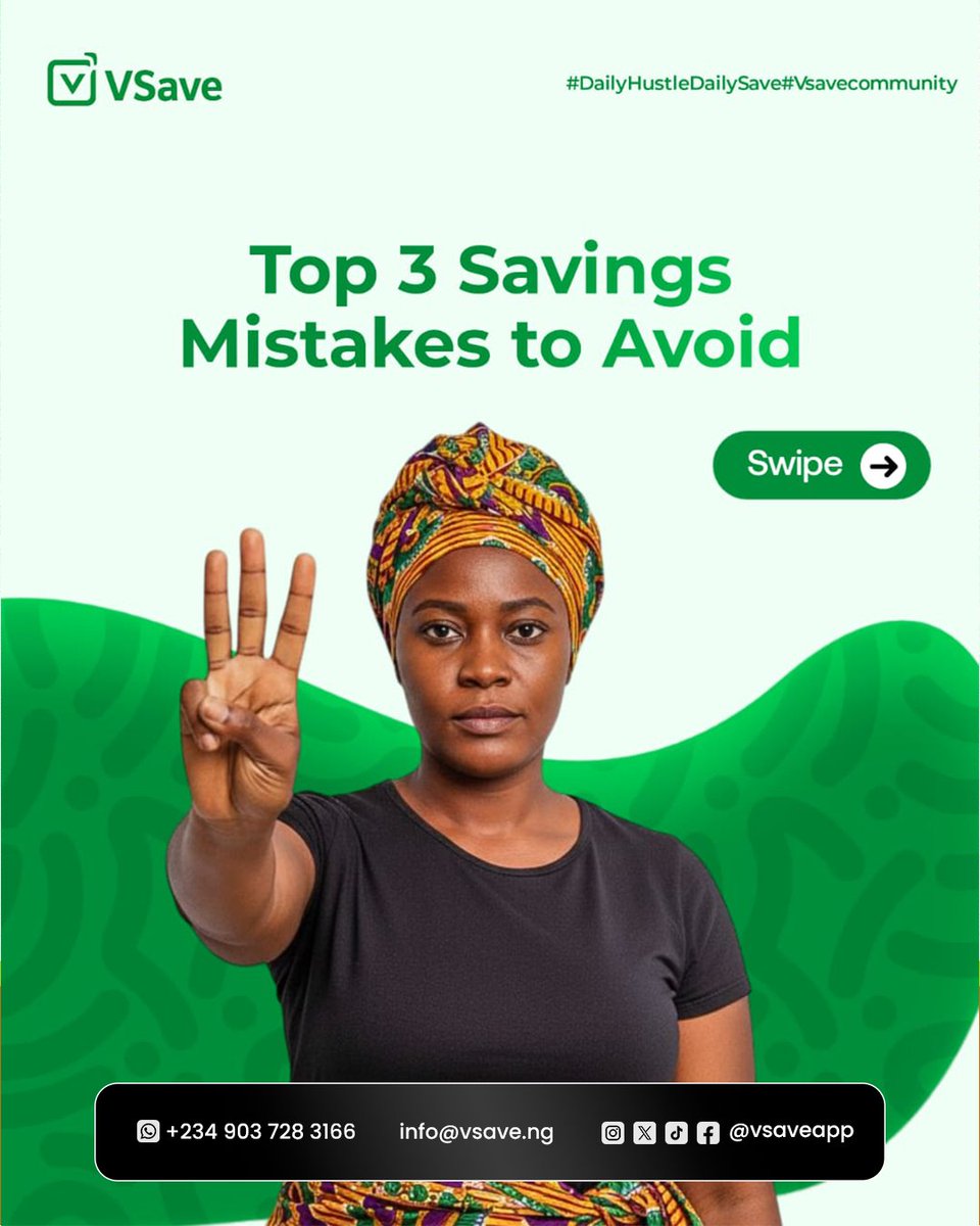 VSave_'s tweet photo. Are you making these savings mistakes? Swipe to see the top 3 habits that might be keeping you from your financial goals. Let us know which one you're working on! π
#DailyHustleDailySave #Vsavecommunity #SavingTips #FinancialLiteracy #MoneyMistakes https://t.co/DMpqVHdoOU