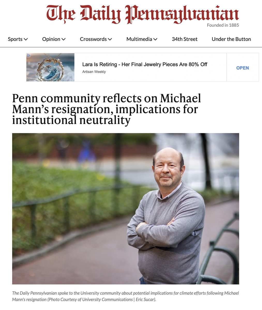 JunkScience's tweet image. Pooper Scooper Revisionist History? Penn and/or fake Nobelist Michael Mann are now pretending that he resigned his administrative post at the university because of his new book vs. his vile social media activity about Charlie Kirk.
But who has ever heard of a university…