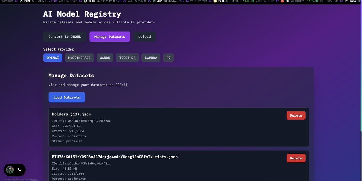 Eureka!!!!

I just made my own <a href="/OpenAI/">OpenAI</a> x <a href="/huggingface/">Hugging Face</a> Model Registry.

For users to be able to train their own <a href="/solana/">Solana</a> Ai models!!!