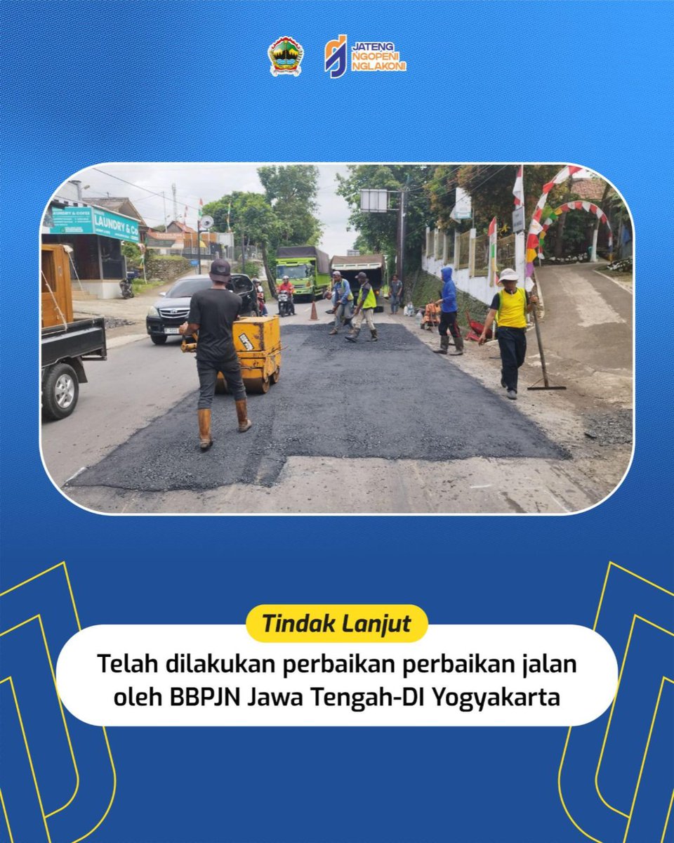 #SambatTuntas

Telah dilakukan perbaikan jalan oleh tim BBPJN Jawa Tengah-DI Yogyakarta berupa patching pada ruas Jl. Veteran KM 18+305 dan KM 18+850.

Tetap berhati-hati dalam berkendara yah.
#SambatTanpaTerhambat 
#SambatMudah 
#NgopeniNglakoni 
#JNN 
#LayananDigital