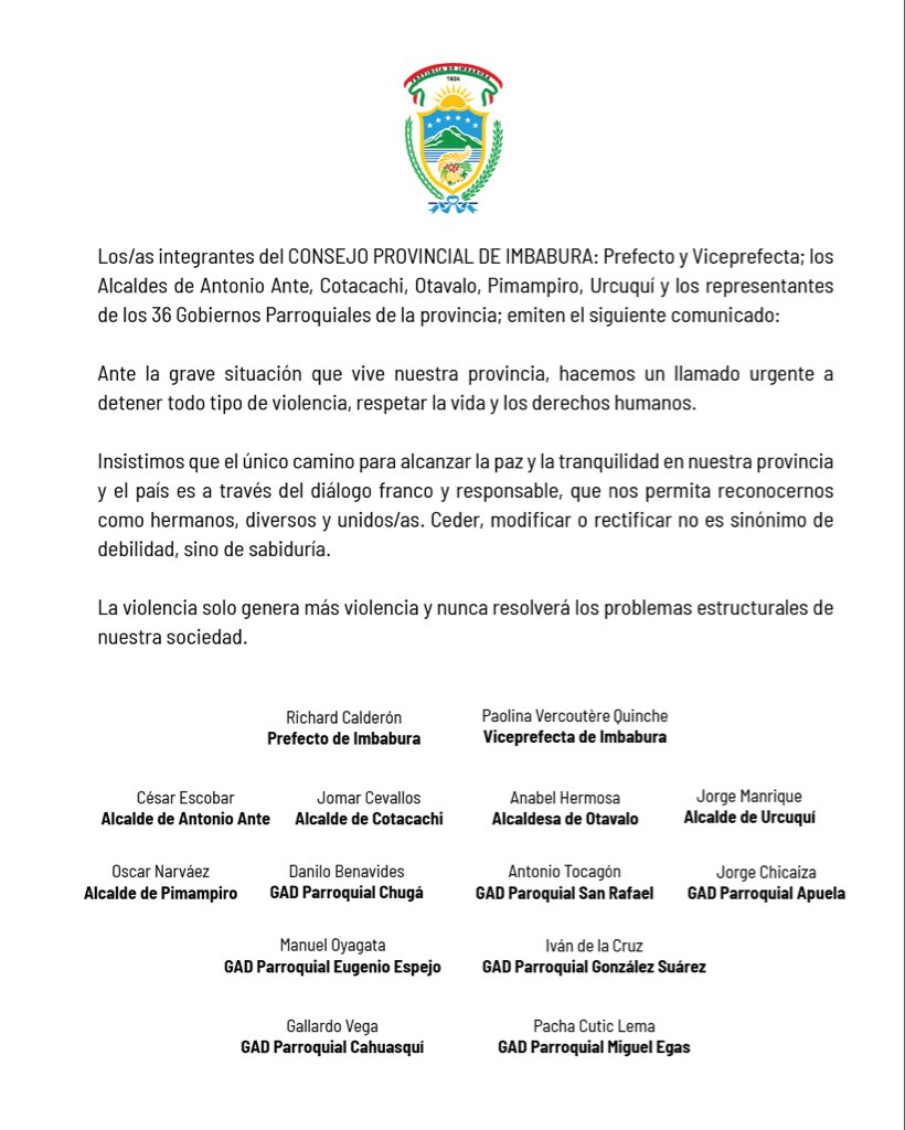 A Imbabura y al país.