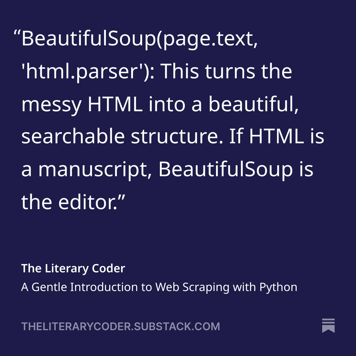 literary_coder's tweet image. I’ve been exploring how #Python can uncover hidden stories on the web with #BeautifulSoup 🐍✨
This beginners guide to #webscraping shows how to explore HTML data, step by lovely step:
theliterarycoder.substack.com/p/a-gentle-int…
#LearnPython #100DaysOfCode