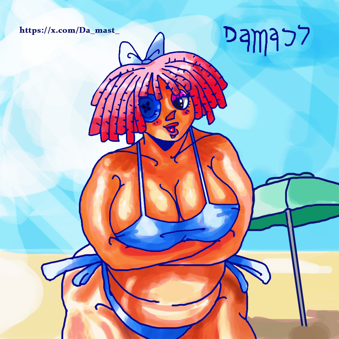 #Ragatha was a waifu from fiction, I wanted to draw and well, she's here. #Da_mast #opencommission #Repost #TADC #tadcnsfw #ragathaTADC  #swimsuit #fanart #TheAmazingDigitalCircus #TADCEp7 #TADC #ragatha #beachep
