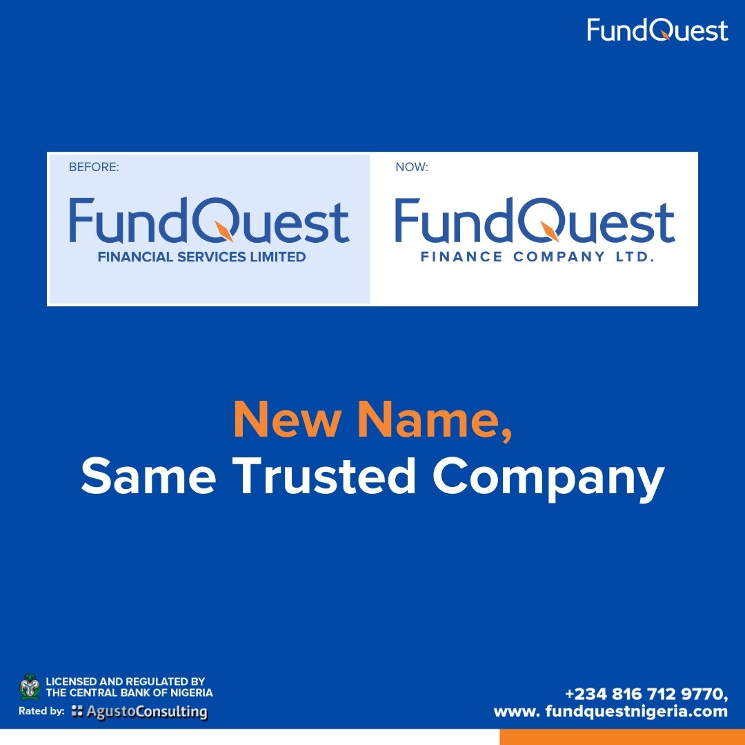 FundQuestNgr's tweet photo. Still the FundQuest you trust.
Our name is now FundQuest Finance Company Ltd., but nothing changes for you.
A new name, same commitment to your financial growth.
Questions? We’re here for you.
📞 +234 816 712 9770
🌐 https://t.co/gEzRvmh7P5
#FundQuest #NameUpdate https://t.co/fSAvNNyNBI
