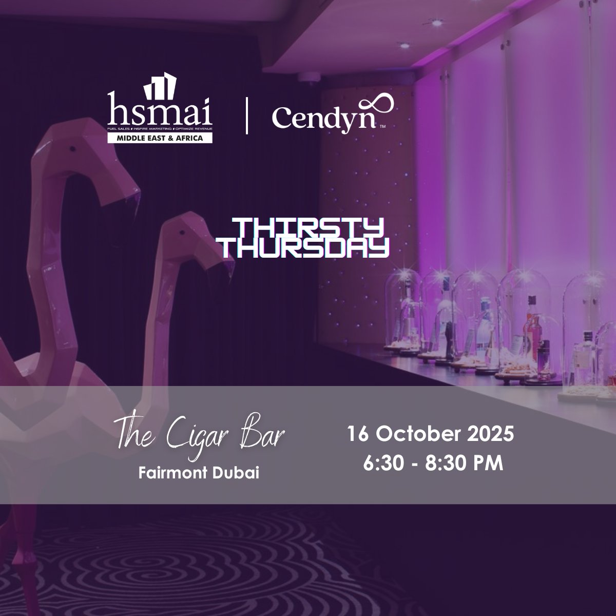 🔥 This month’s formula:
Hearty laughs + cocktails + conversations = Thirsty Thursday

📅 16 October | 6:30–8:30 PM
📍 The Cigar Bar, <a href="/FairmontDubai/">Fairmont Dubai</a>
🤝 Co-hosts <a href="/Cendyn/">Cendyn</a>

Register now: hsmaime.org/product/ttdxb

Dubai’s hospitality crowd will be there. Will you?

#HospitalityDubai