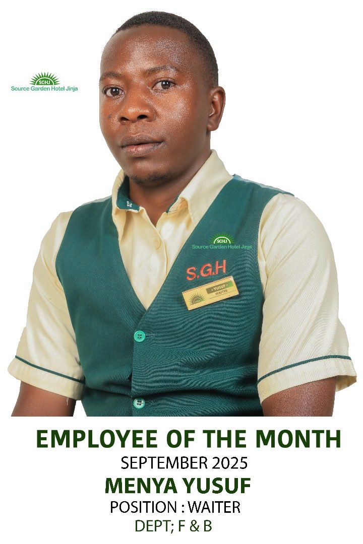👏🏽 Standing Ovation for Menya Yusuf!

Big shoutout to Menya Yusuf, our Employee of the month! Your dedication to excellence in Food and Beverages is unmatched. 

Thank you! 

#SourceGardenHotelJinja #EmployeeOfTheMonth #Gratitude #VisitJinja
