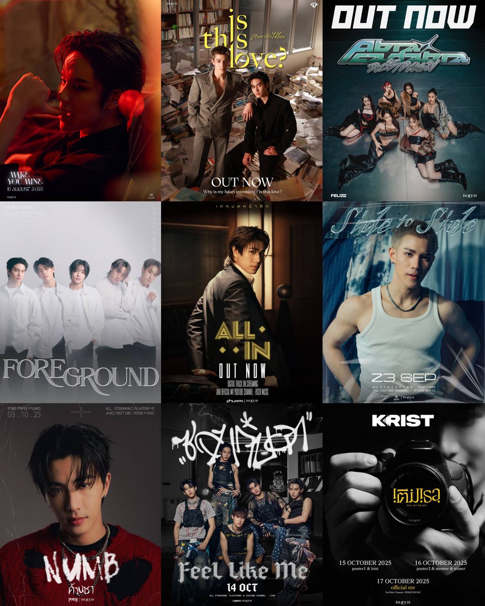 Riser Music คอนรวมมาแน่ ไลน์อัพ 2026 ปล่อยเพลงถี่แบบนี้ทุกศิลปินในค่ายเลย ชัดขึ้นเรื่อยๆ  🤔🧐

- Nanon
- Gemini Fourth 
- Felizz
- LYKN
- Phuwin
- Fourth
- Perth 
- LYKN
- Krist

คนต่อไปจะเป็นใคร 👀👀

#RISERMUSIC