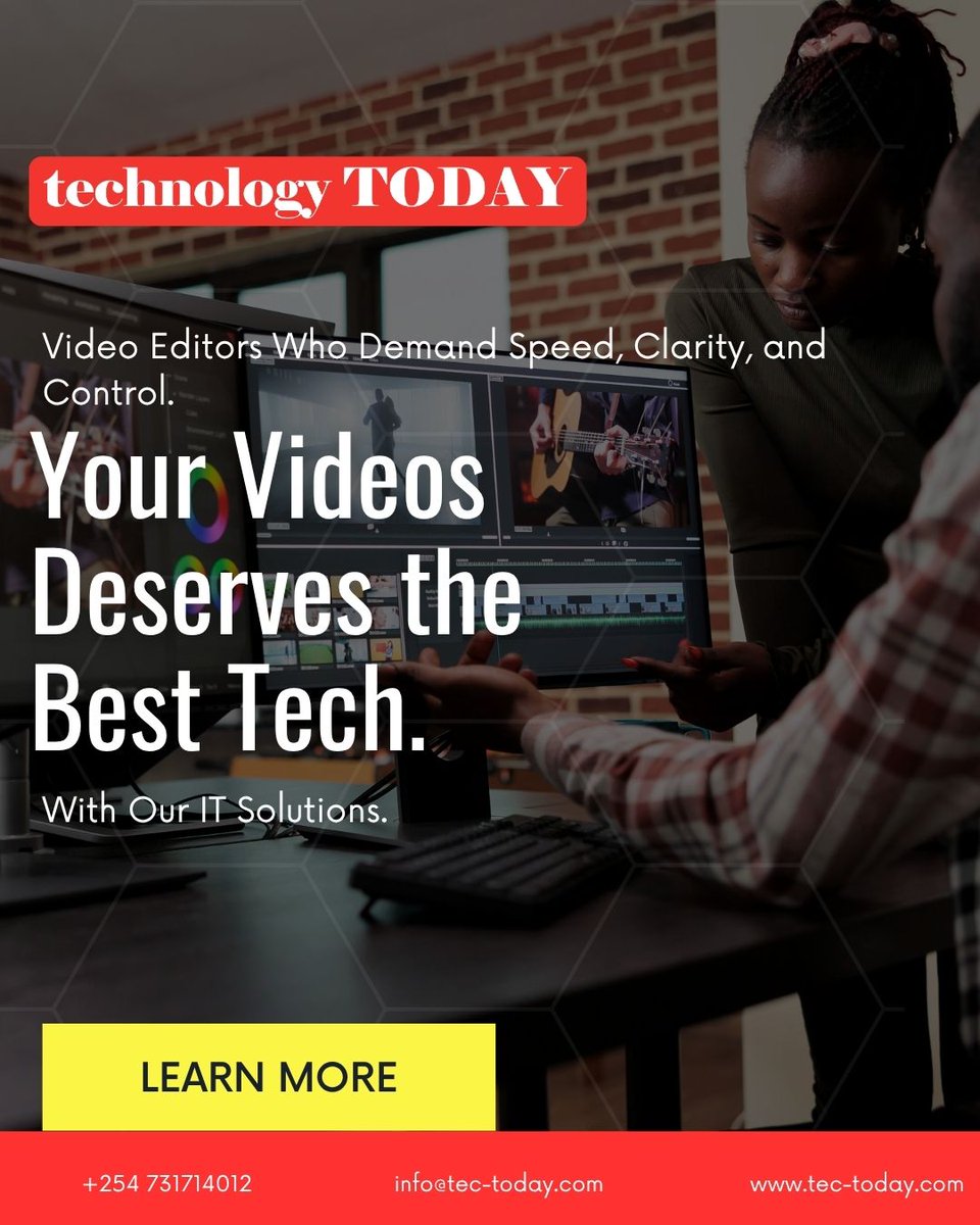 tec_today's tweet image. Create. Edit. Deliver.
Power your video projects with reliable gadgets and IT solutions from Technology Today.
📲 Call us now: 0785603681 | 0731714012
#TecToday #SmartWorkflow #EfficiencyRedefined